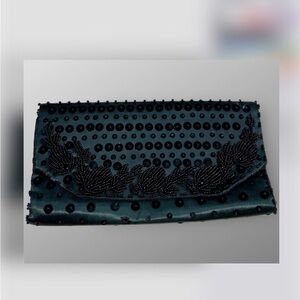 Vtg 1950’s Walborg Black Beaded Fold Over Envelope Clutch Formal Evening Event